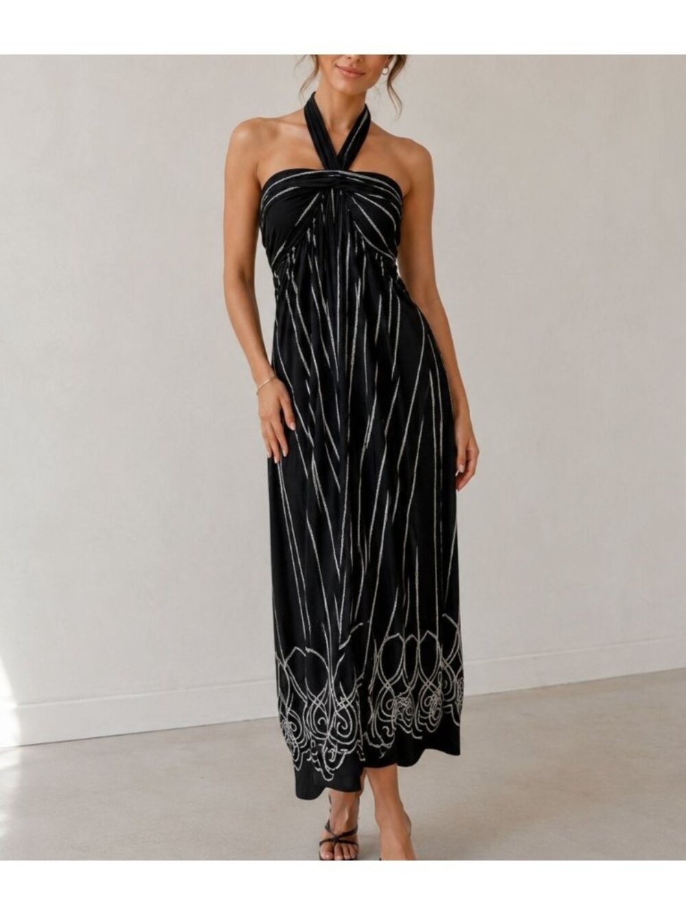 Soma Faye Maxi Dress Black White Convertible Halter Soft Jersey Medium NEW - Picture 1 of 11